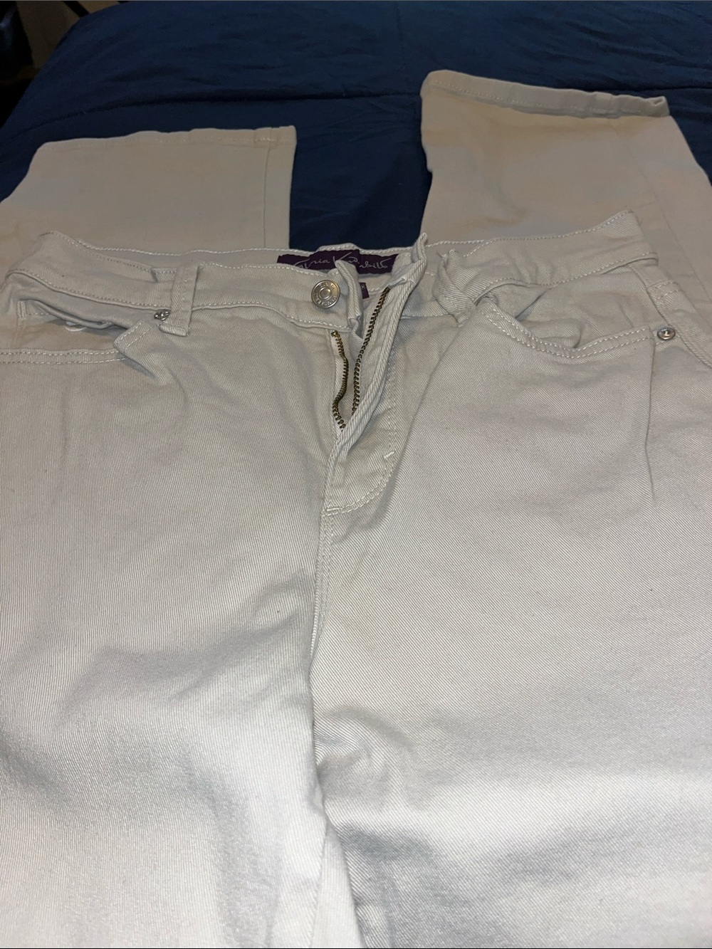 Beige Jeans with Visible Waistband Label